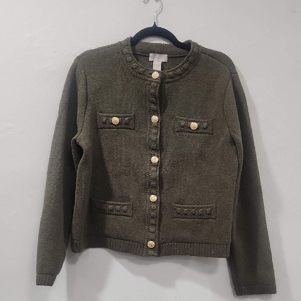 H&M Khaki Knit Blazer with Gold Buttons